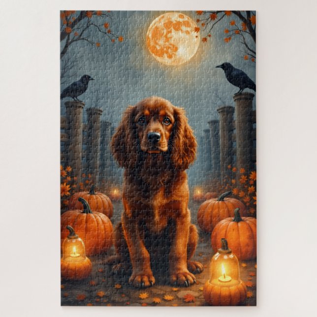 Puzzle Cocker Spaniel Clair de Lune Patch de Citrouilles  (Vertical)