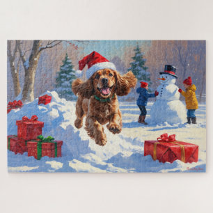 Puzzle Cocker Spaniel coule dans la neige avec le Casquet