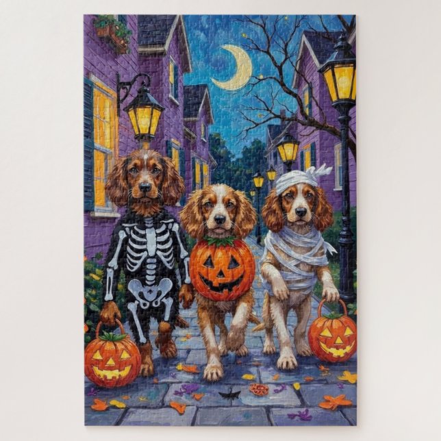 Puzzle Cocker Spaniel Dogs Trick-or-Treating à Halloween (Vertical)