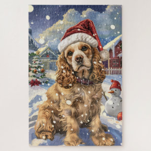 Puzzle Cocker Spaniel Winter Wonderland Noël Joie