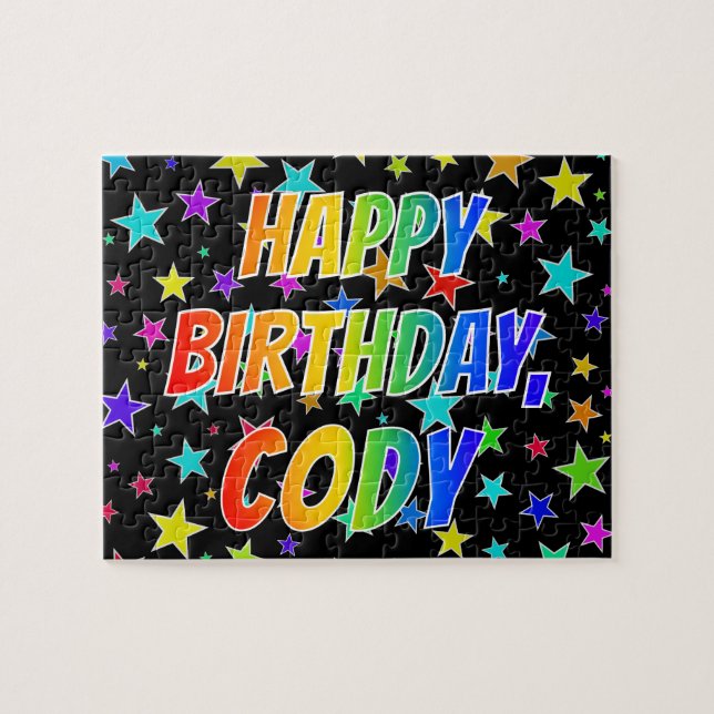 Puzzle "CODY" Prénom, Amusant "HEUREUX ANNIVERSAIRE" (Horizontal)