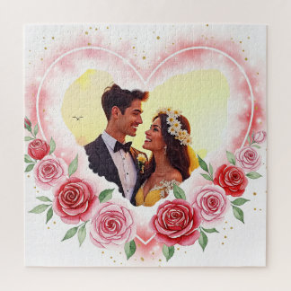 Puzzle Coeur d'aquarelle romantique avec étincelles d'or