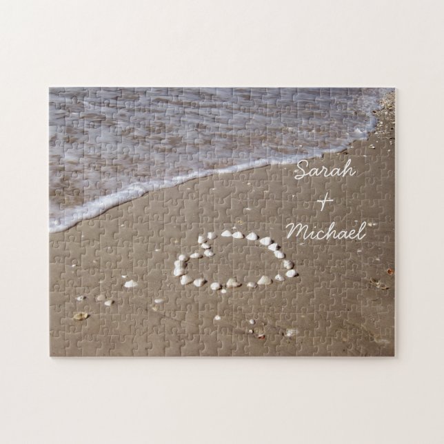 Puzzle Coeur de coquillages sur la plage de sable (Horizontal)