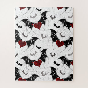Puzzle Coeur d'Halloween avec ailes de chauve-souris noir