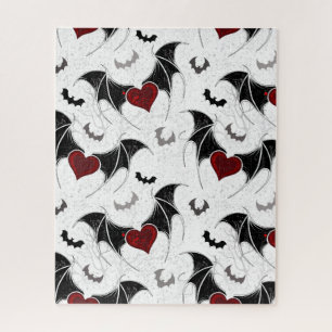 Puzzle Coeur d'Halloween avec ailes de chauve-souris noir