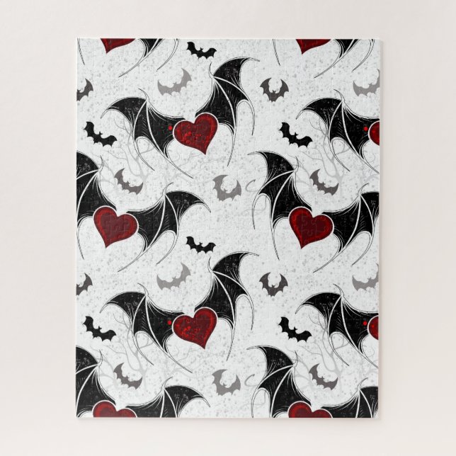 Puzzle Coeur d'Halloween avec ailes de chauve-souris noir (Vertical)