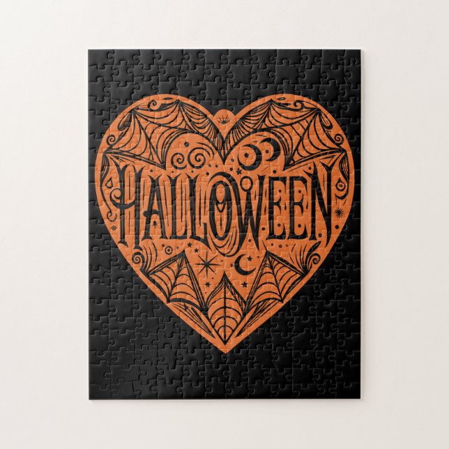 Puzzle Cœur d'Halloween, Cœur en forme orange, Vacances (Vertical)