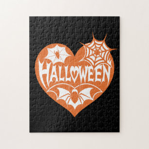 Puzzle Cœur d'Halloween, Forme de cœur orange, Toile d'ar
