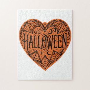 Puzzle Cœur d'Halloween, Forme de cœur orange, Vacances