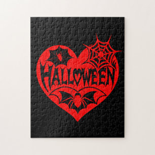 Puzzle Cœur d'Halloween, forme de cœur rouge, toile d'ara