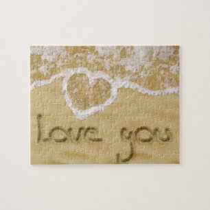 Puzzle Coeur "Love you" écrit dans Sable