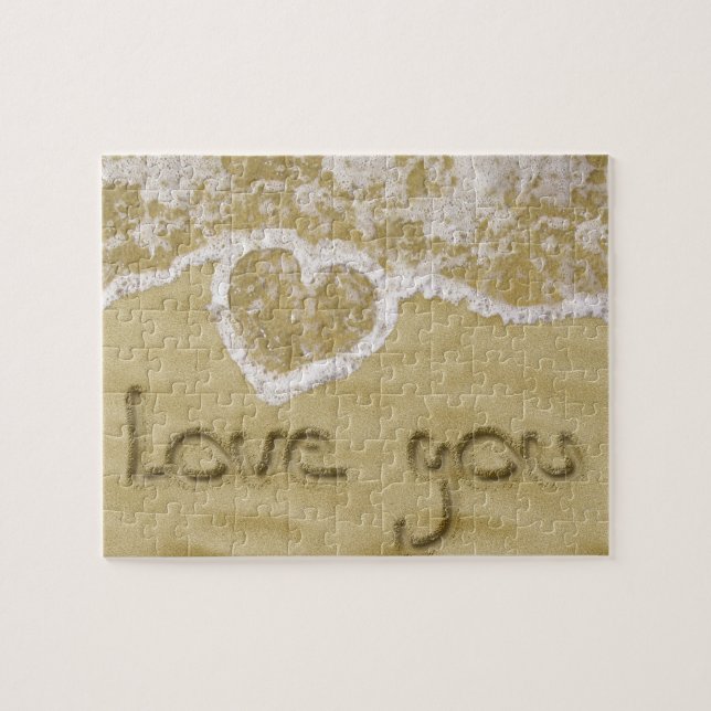 Puzzle Coeur "Love you" écrit dans Sable (Horizontal)