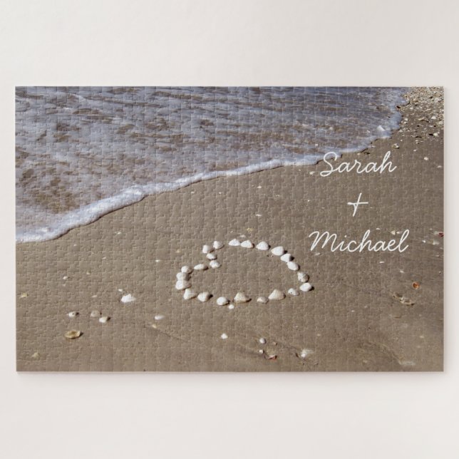 Puzzle Coeur Shell de 1000 pièces sur la plage de sable (Horizontal)