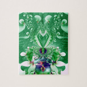 Puzzle Coeur vert et Fleurs fractales
