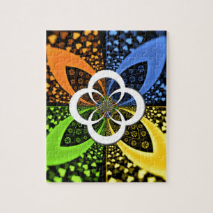 Puzzle Coeurs bleu vert jaune Iridescente