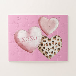 Puzzle Coeurs Empreintes de léopard XOXO Rose