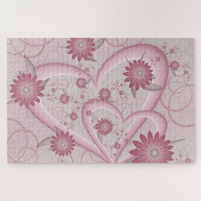 Puzzle Coeurs et fleurs Abstraits roses Aimer l'art fract (Horizontal)