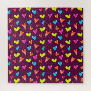 Puzzle Coeurs multicolores : Aquarelle Motif violet.