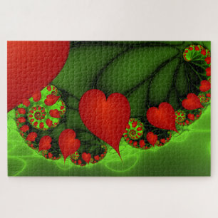 Puzzle Coeurs rouges Lime vert Moderne Art Abstrait fract
