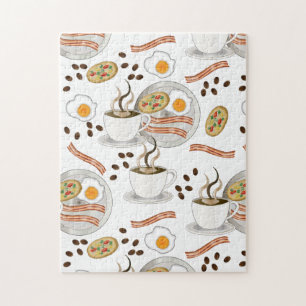 Puzzle Coffee and Savory Breakfast Bacon Eggs Pattern