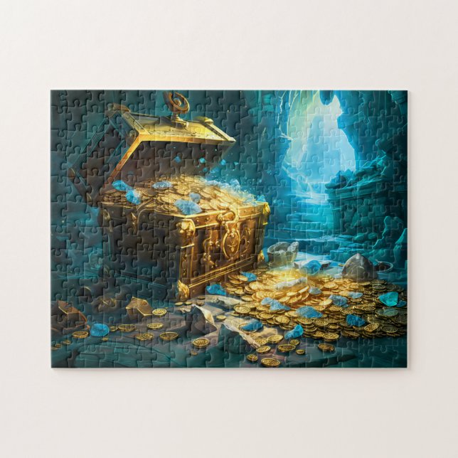 Puzzle Coffre au trésor dans une grotte, peinture fantast (Horizontal)