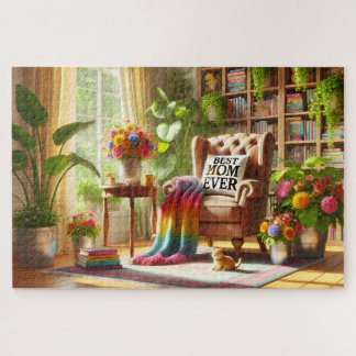 Puzzle Coin de lecture cosy de maman avec cadeau de fête