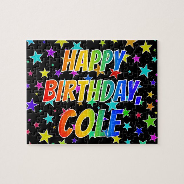 Puzzle "COLE" Prénom, Amusant "HEUREUX ANNIVERSAIRE" (Horizontal)