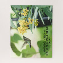 Colibri à Fleurs avec vers de Psaume 37:4