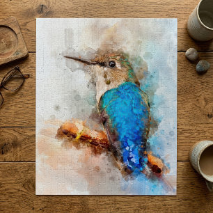 Puzzle Colibri aquarelle vibrant oiseau sur une branche