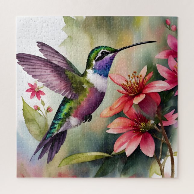 Puzzle Colibri Et Fleurs Aquarelle Art (Vertical)