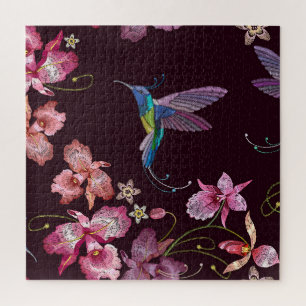 Puzzle Colibri et orchidée, mode sans couture tropicale.