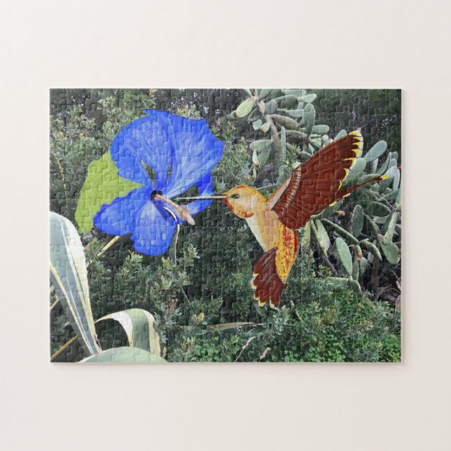 Puzzle Colibri orange et Hibiscus bleu (Horizontal)