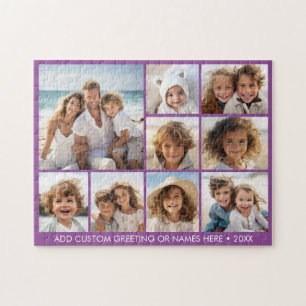 Puzzle Collage carré de 9 photos - violet avec texte blan