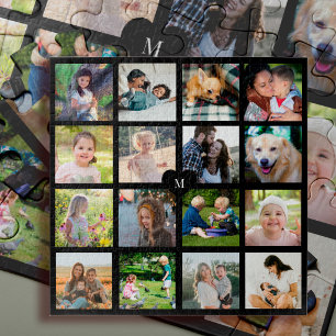 Puzzle Collage de 16 photos personnalisé avec monogramme