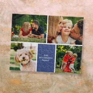 Puzzle Collage de 4 photos avec nom de famille personnali