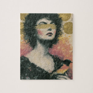 Puzzle Collage de femme et d'oiseau en techniques mixtes