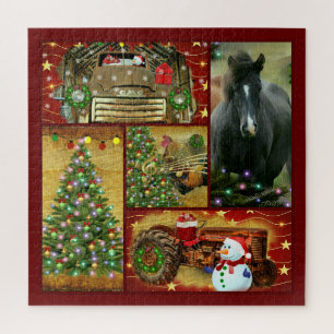 Puzzle Collage de Noël Cheval congelé Tracteur de camion 