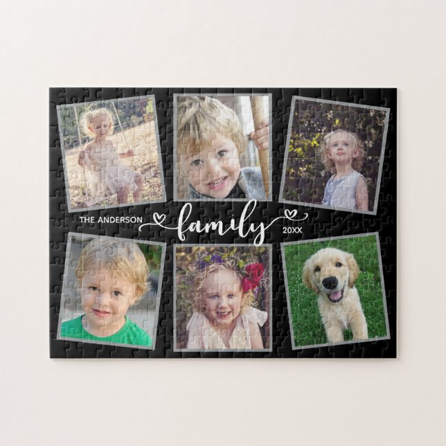 Puzzle Collage de photos des coeurs de script familial (Horizontal)