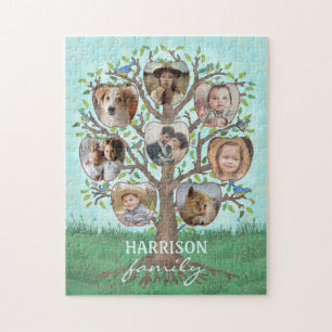 Puzzle Collage de photos familiales Arbre 8 photos + Nom 