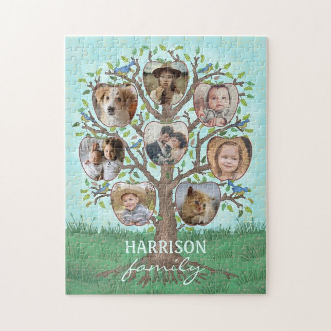 Puzzle Collage de photos familiales Arbre 8 photos + Nom  (Vertical)