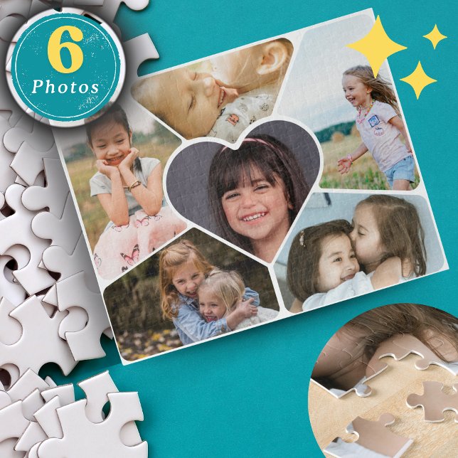 Puzzle Collage de photos personnalisé 6 - Cadeau p (Custom 6 Photo Collage Puzzle - Personalized Minimalist Jigsaw Puzzle for Memorable Gifts & Family)