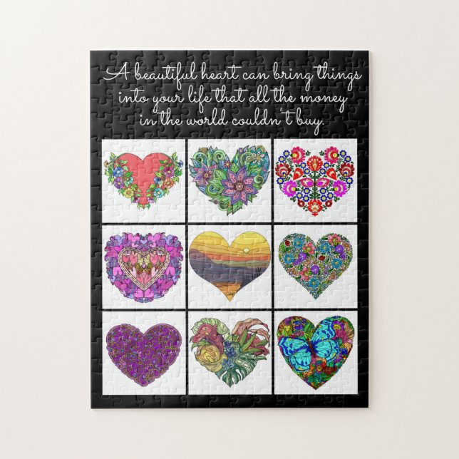 Puzzle Collage des Coeurs Peints, avec Citation (Vertical)