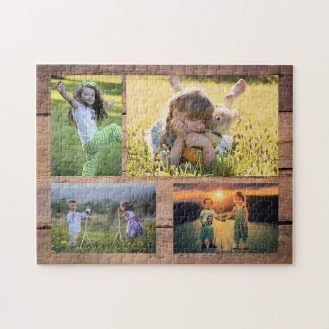Puzzle Collage familial 4 photos sur bois rustique (Horizontal)