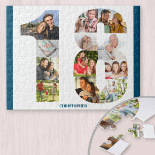 Puzzle Collage photo d'anniversaire 18 ans Numéro 18 Souv