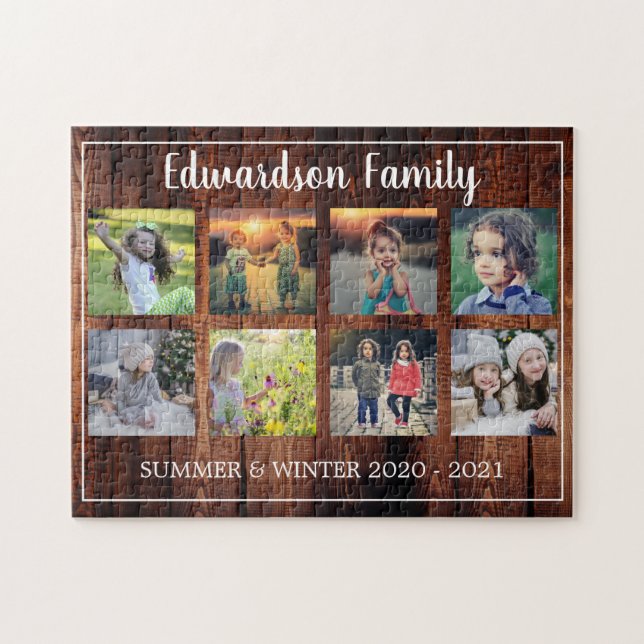Puzzle Collage photo de famille rustique monogrammed 8 ph (Horizontal)