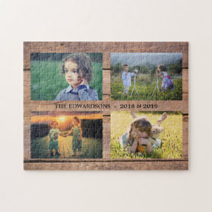 Puzzle Collage photo de famille unique sur bois de grange