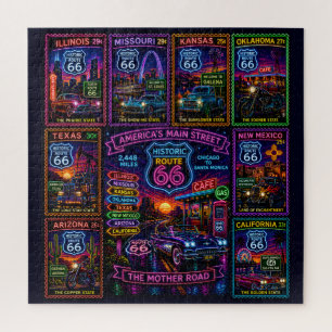 Puzzle Collage timbre Route Mère néon