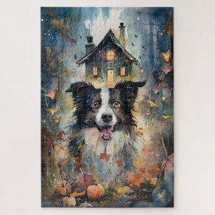 Puzzle Collie frontalier d'Halloween avec effroi Citrouil