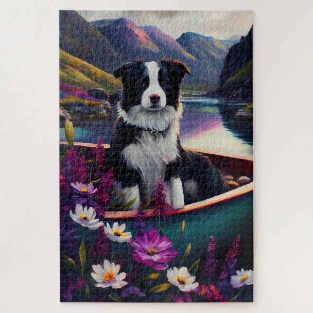 Puzzle Collie frontalier sur une pagaie : une aventure Pi (Vertical)