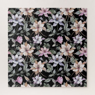 Puzzle Colonne Exotique : Aquarelle Florale Noire.